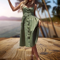mini dress, solid color dress, dress, sun dress, summer style, summer fashion, sundress, sleeveless, beachwear, vacation style, Green dress, women's casual dress, midi dress