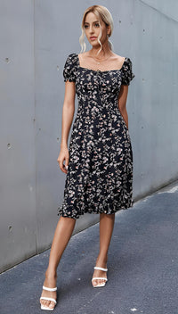Black Floral Midi Dress