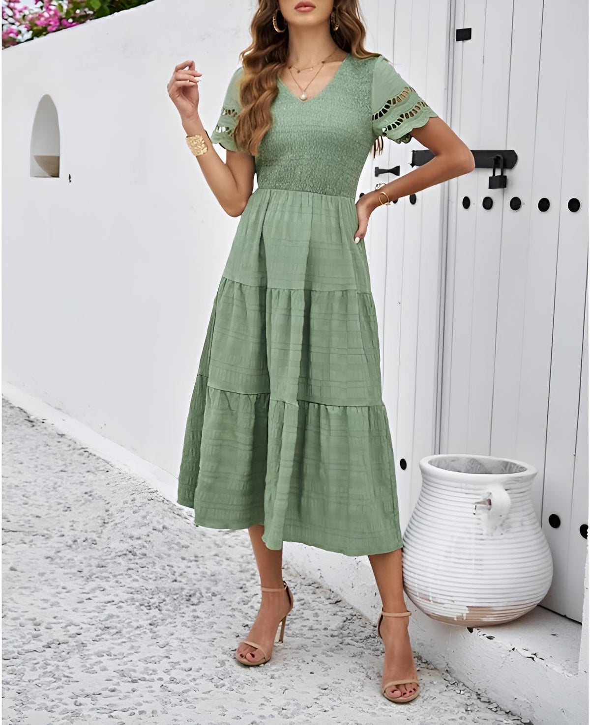 Hallow Eyelet Sleeve Dress