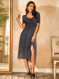 Ditsy Floral Split Midi Dress