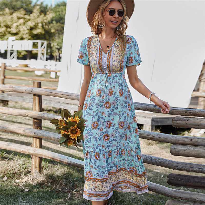 boho dress, boho style, bohemian dress, floral dress, maxi dress, Midi dress, hippie style, spring dress, blue dress, summer dress, Bohemian, beachwear