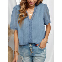 Blouse, tee, top, Women's tops, women's blouses, cute top, puff sleeve top, ruffle sleeve, trendy, new style, Shirt, office wear, business attire, Office blouse, casual top, business top, blue top, Trendy office wear for women, tiered sleeve tops, lace to