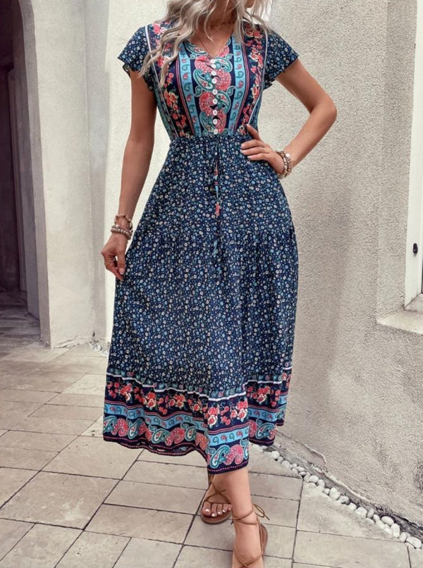 boho dress, boho style, bohemian dress, floral dress, maxi dress, Midi dress, hippie style, spring dress, summer dress, Bohemian, beachwear, Women's dresses, Blue dress