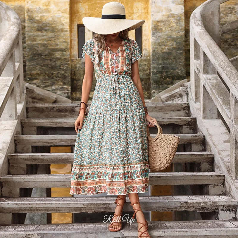 boho maxi dress | Flowy Summer Style Green / 2X-Large boho maxi dress | Flowy Summer Style Green / 2X-Large