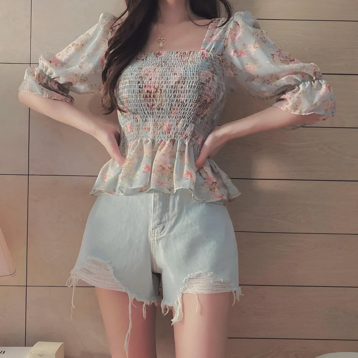 Blouse, tee, top, Floral blouse, Green blouse, top, cute top, Floral top, Green top, ruffle, trendy, new style