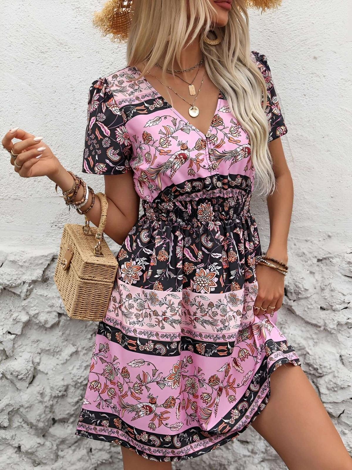 boho dress, boho style, bohemian dress, floral dress, mini dress, Midi dress, hippie style, spring dress, summer dress, Bohemian, beachwear, Women's dresses, Pink dress