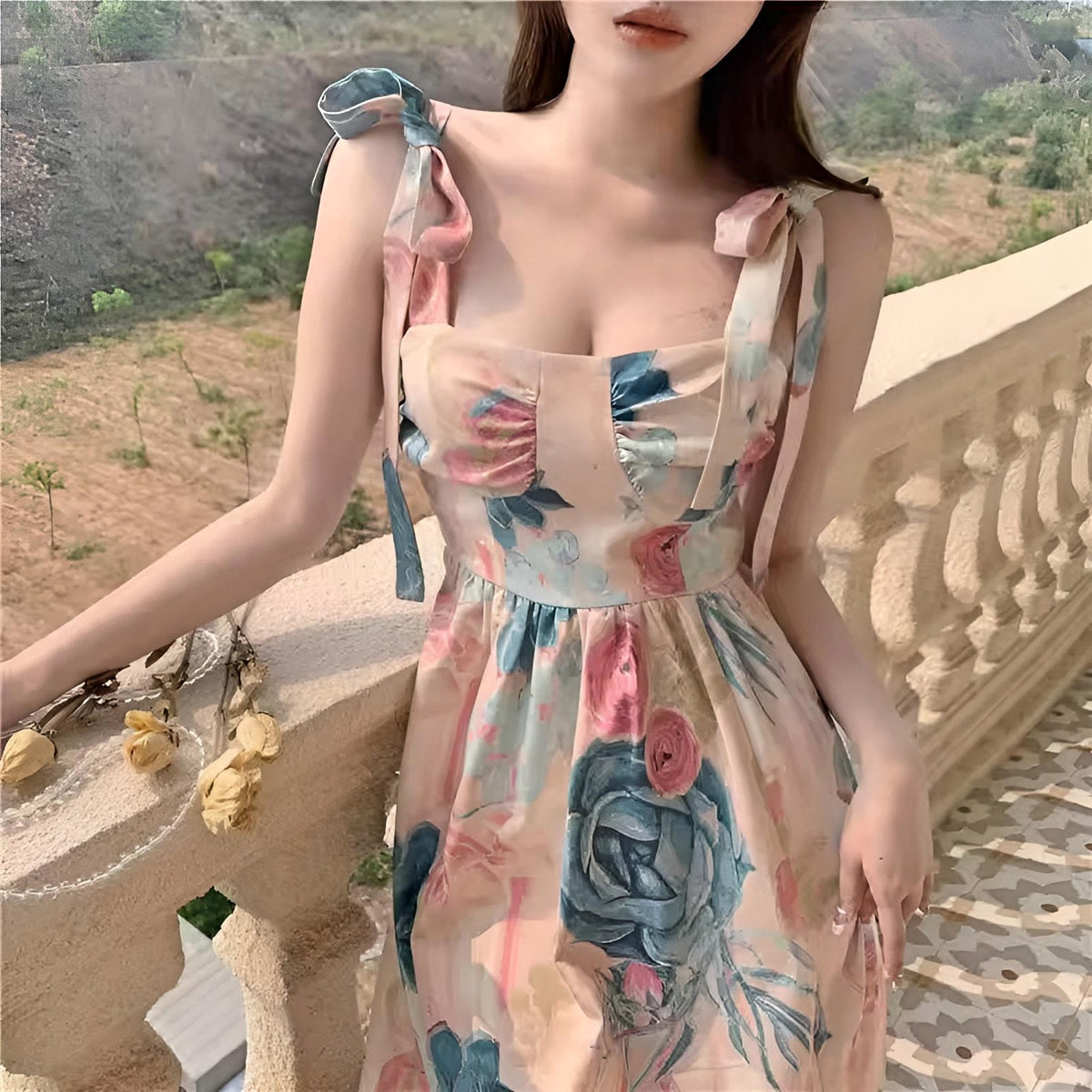 Pink white dress, french design, ruffle dress, sleeveless, popular, trendy summer dress, spring maxi dress, beach dresses, boho maxi dress, bohemian dress, Pink floral dress, blue flower, floral dress, gift, gift idea, tea party dress, easter style, porce