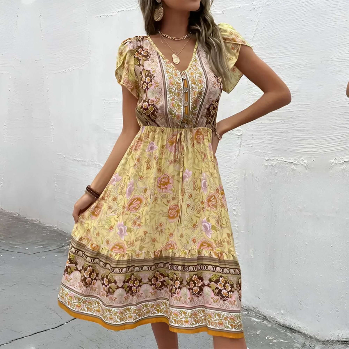 boho dress, boho style, bohemian dress, floral dress, mini dress, Midi dress, hippie style, spring dress, summer dress, Bohemian, beachwear, Women's dresses, Yellow dress, Boho chic dress