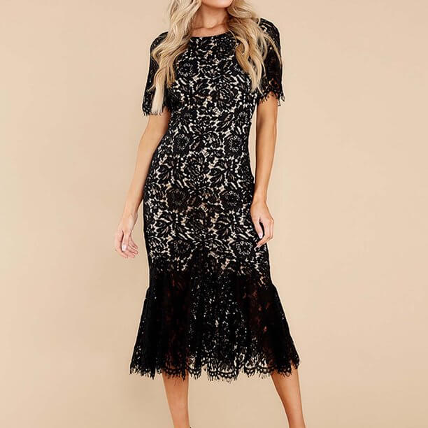 Elegant Floral Lace Midi Dress