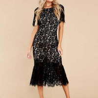 Elegant Floral Lace Midi Dress