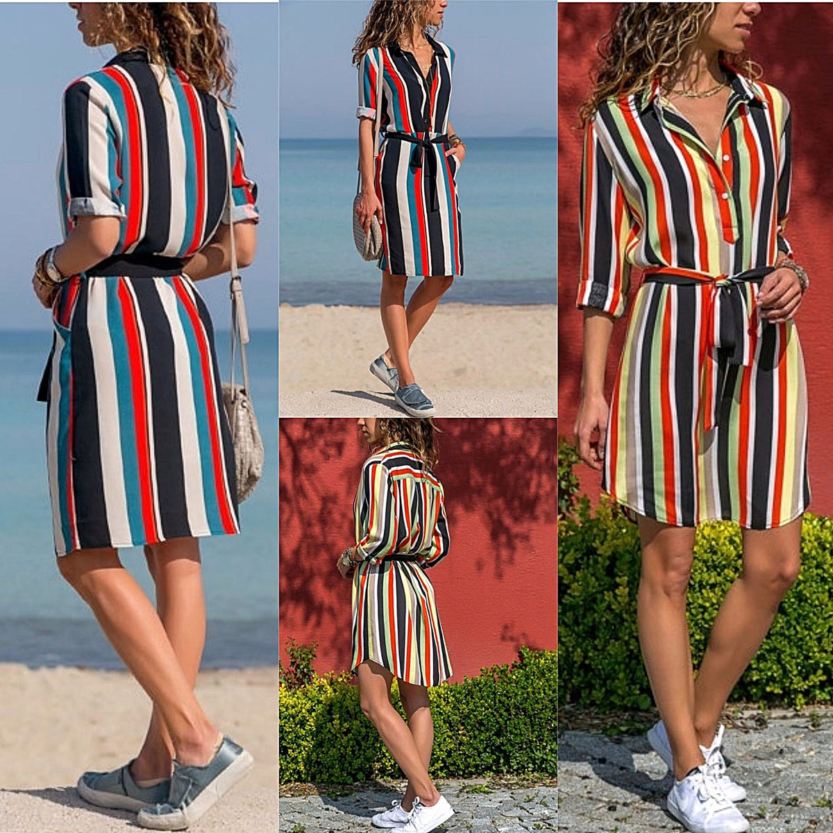 Multi Striped Shirt Dress