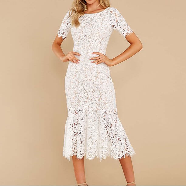 Elegant Floral Lace Midi Dress