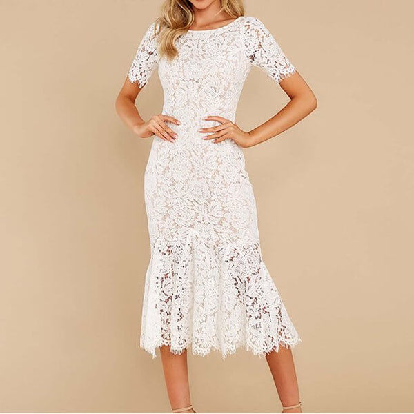 Elegant Floral Lace Midi Dress