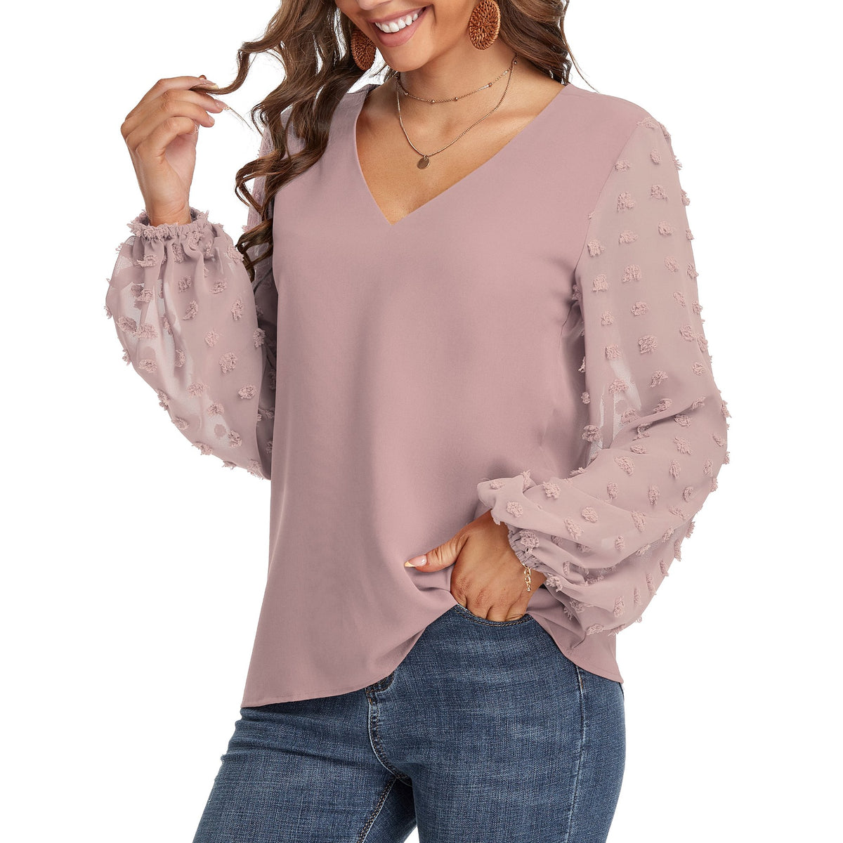 Blouse, tee, top, Women's tops, women's blouses, cute top, beige top, ruffle, trendy, new style, Shirt, office wear, business attire, Office blouse, casual top, business top, two tone top, Trendy office wear for women, long sleeve tops, Swiss dots