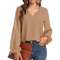 Blouse, tee, top, Women's tops, women's blouses, cute top, beige top, ruffle, trendy, new style, Shirt, office wear, business attire, Office blouse, casual top, business top, two tone top, Trendy office wear for women, long sleeve tops, Swiss dots