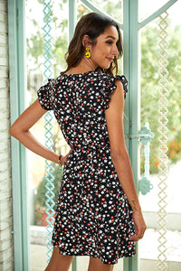 Floral Print Ruffle Sleeve Mini Dress