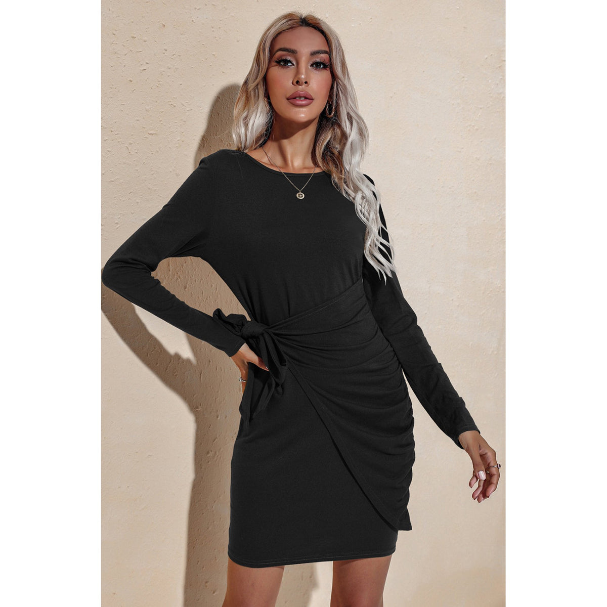 Ruched Tie Mini Dress
