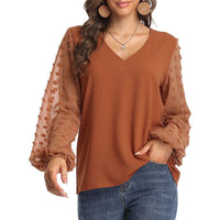 Blouse, tee, top, Women's tops, women's blouses, cute top, Carmel top, ruffle, trendy, new style, Shirt, office wear, business attire, Office blouse, casual top, business top, two tone top, Trendy office wear for women, long sleeve tops, Swiss dots