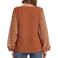 Blouse, tee, top, Women's tops, women's blouses, cute top, beige top, ruffle, trendy, new style, Shirt, office wear, business attire, Office blouse, casual top, business top, two tone top, Trendy office wear for women, long sleeve tops, Swiss dots