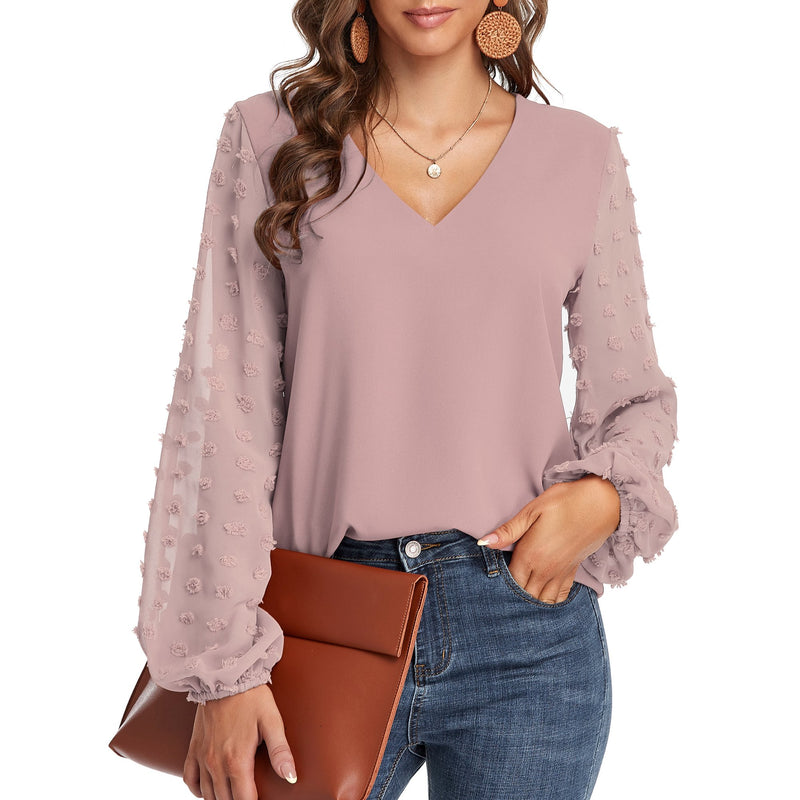Blouse, tee, top, Women's tops, women's blouses, cute top, Pink top, ruffle, trendy, new style, Shirt, office wear, business attire, Office blouse, casual top, business top, two tone top, Trendy office wear for women, long sleeve tops, Swiss dots