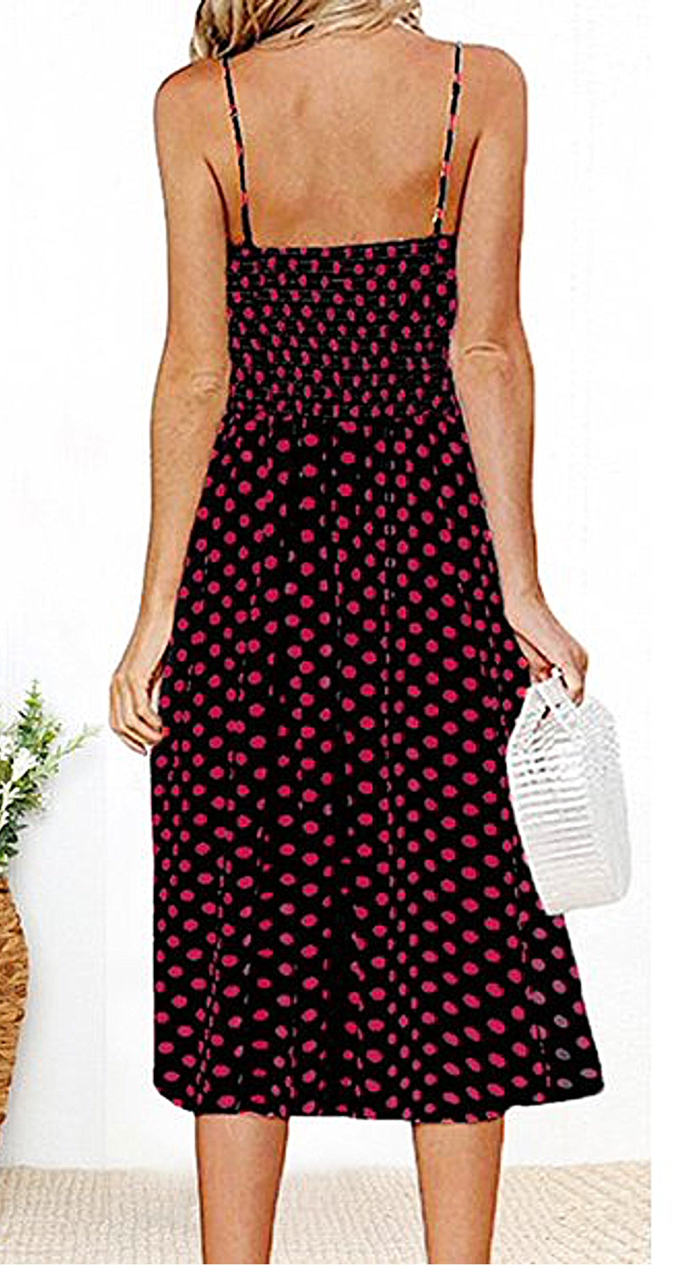 midi dress, polka dots, dot dress, dress, sun dress, summer style, summer fashion, sundress, sleeveless, beachwear, vacation style, black dress, easter, Red dots, women's casual dress