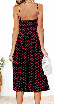 midi dress, polka dots, dot dress, dress, sun dress, summer style, summer fashion, sundress, sleeveless, beachwear, vacation style, black dress, easter, Red dots, women's casual dress