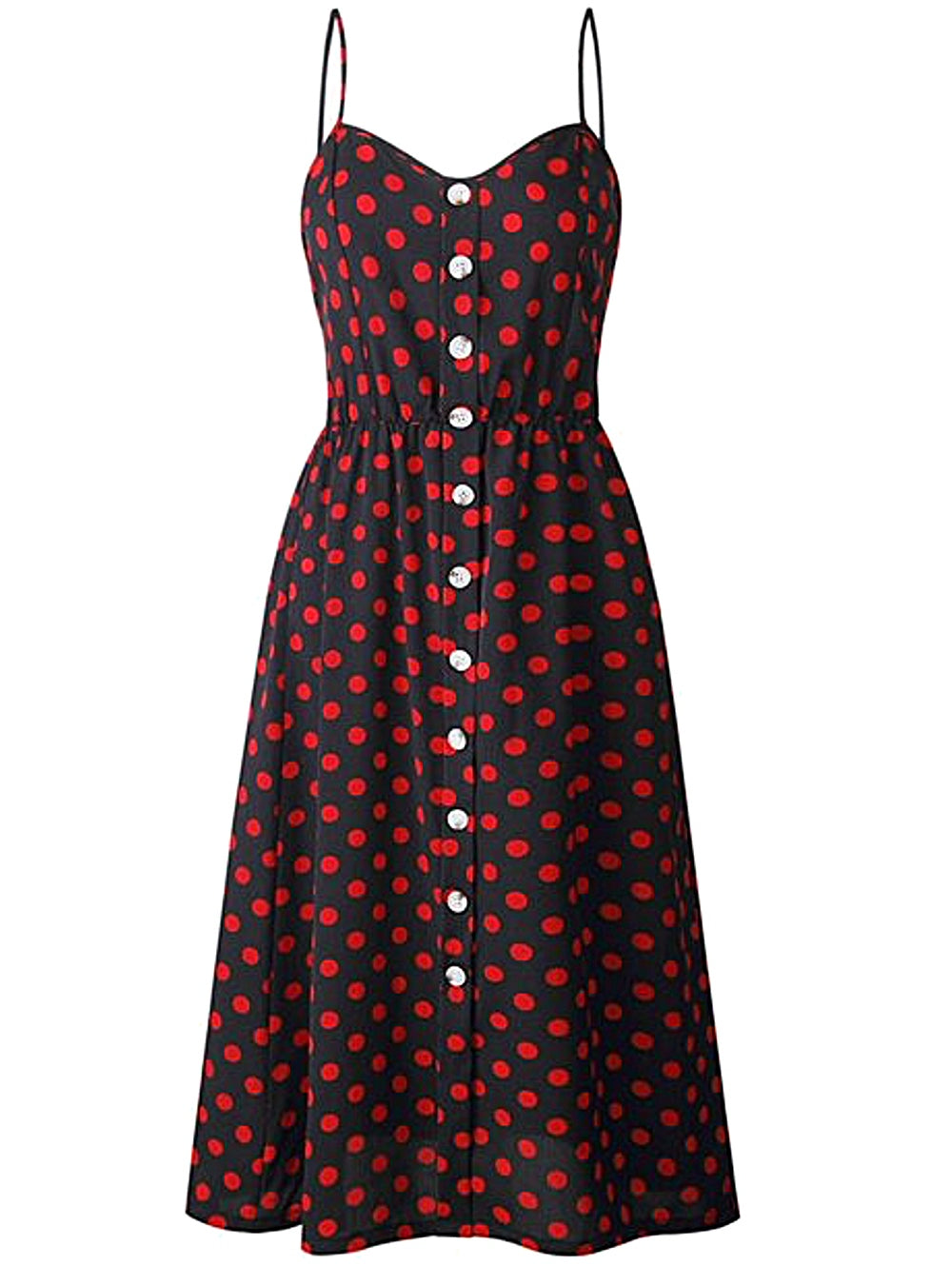 midi dress, polka dots, dot dress, dress, sun dress, summer style, summer fashion, sundress, sleeveless, beachwear, vacation style, black dress, easter, Red dots, women's casual dress