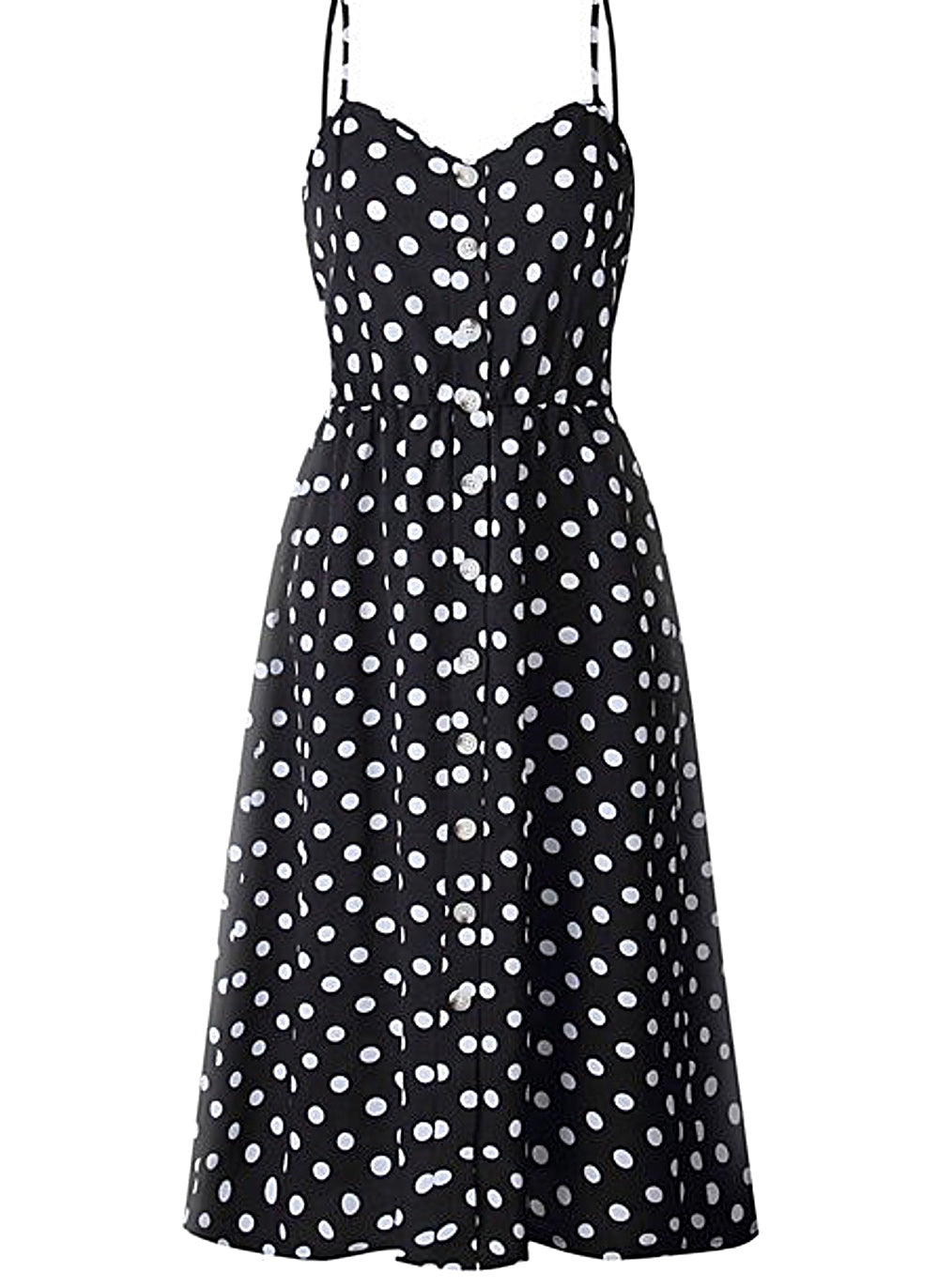 midi dress, polka dots, dot dress, dress, sun dress, summer style, summer fashion, sundress, sleeveless, beachwear, vacation style, black dress, easter, white dots, women's casual dress