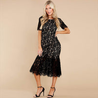 Elegant Floral Lace Midi Dress