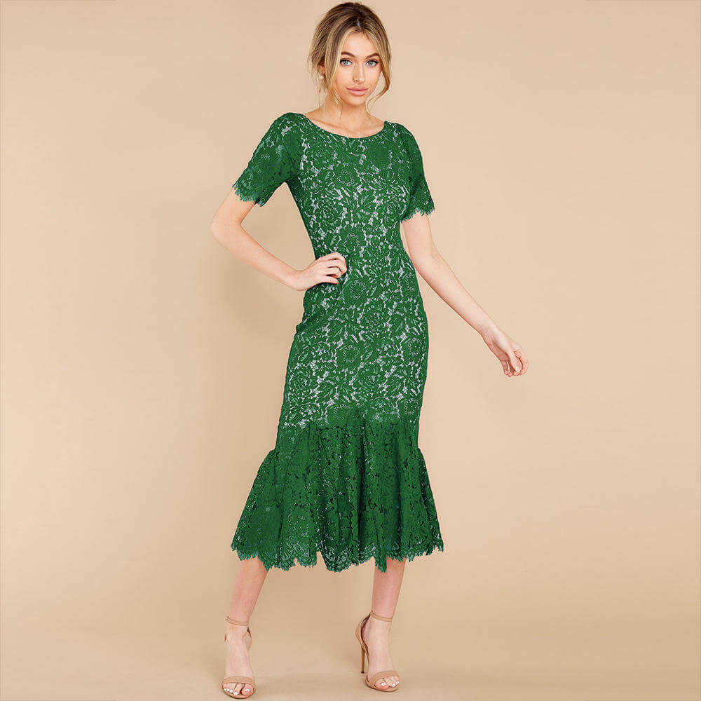 Elegant Floral Lace Midi Dress