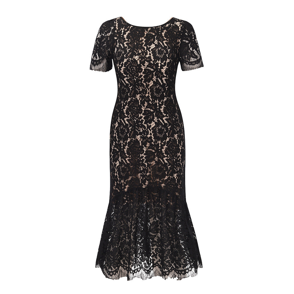 Elegant Floral Lace Midi Dress