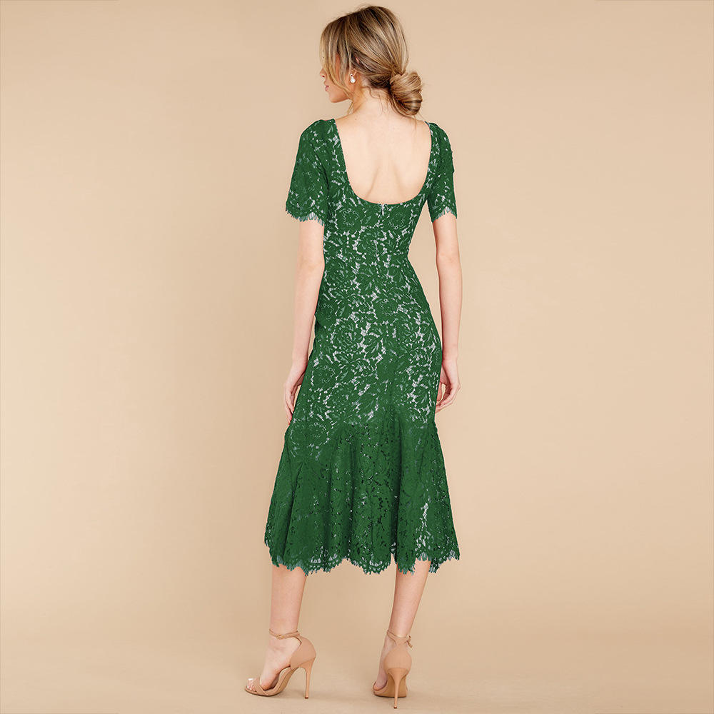 Elegant Floral Lace Midi Dress