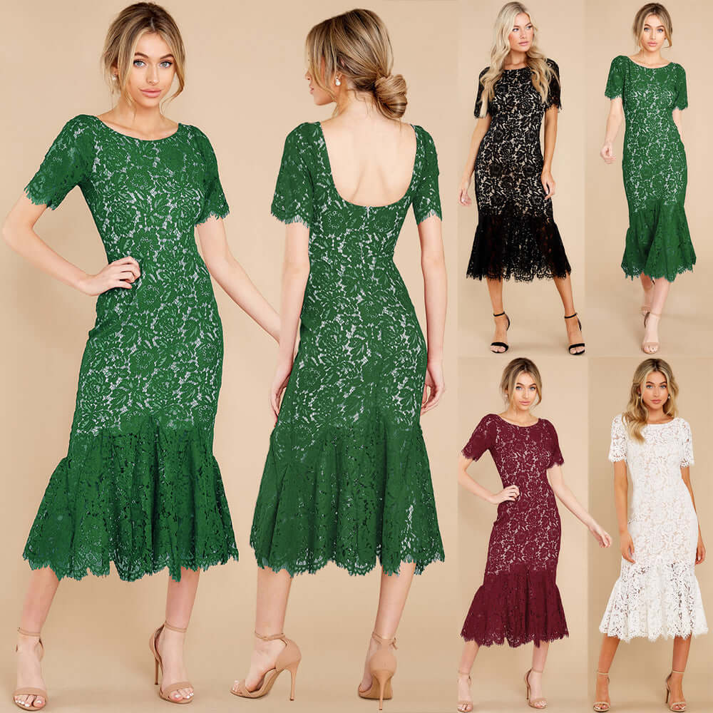 Elegant Floral Lace Midi Dress