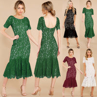 Elegant Floral Lace Midi Dress