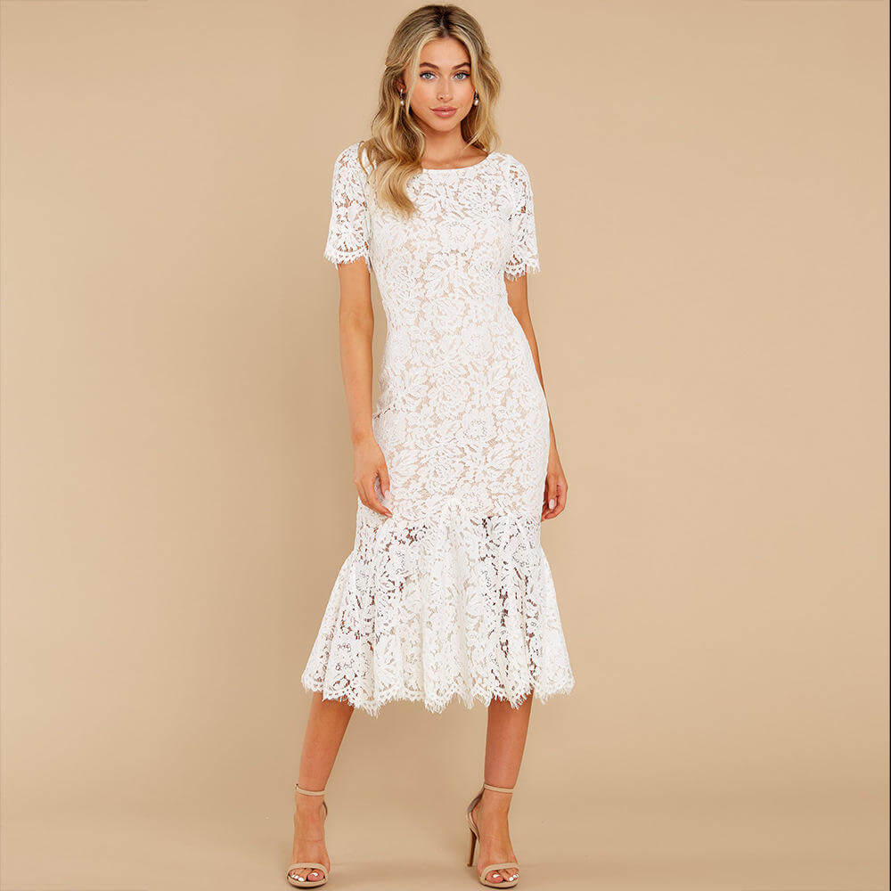 Elegant Floral Lace Midi Dress