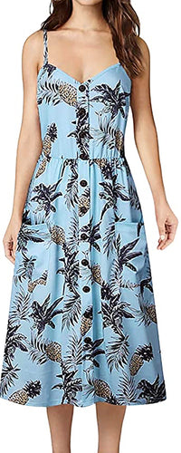 mini dress, Floral dress, dress, sun dress, summer style, summer fashion, sundress, sleeveless, beachwear, vacation style, blue dress, women's casual dress, Pinapple dress