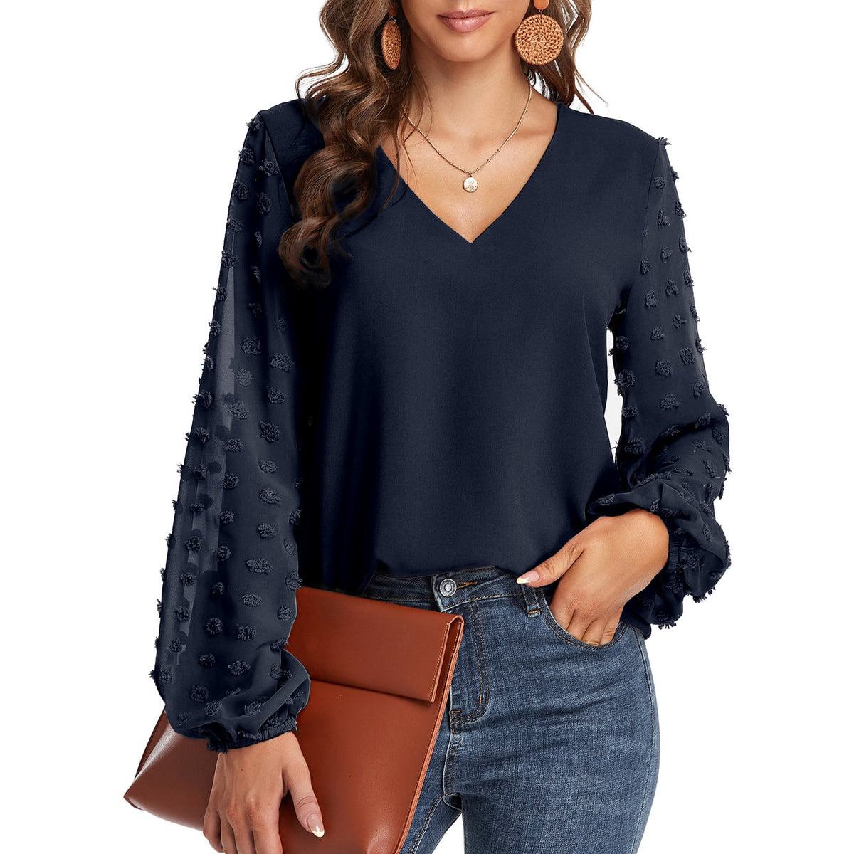Blouse, tee, top, Women's tops, women's blouses, cute top, beige top, ruffle, trendy, new style, Shirt, office wear, business attire, Office blouse, casual top, business top, two tone top, Trendy office wear for women, long sleeve tops, Swiss dots