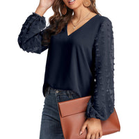Blouse, tee, top, Women's tops, women's blouses, cute top, Blue top, ruffle, trendy, new style, Shirt, office wear, business attire, Office blouse, casual top, business top, two tone top, Trendy office wear for women, long sleeve tops, Swiss dots