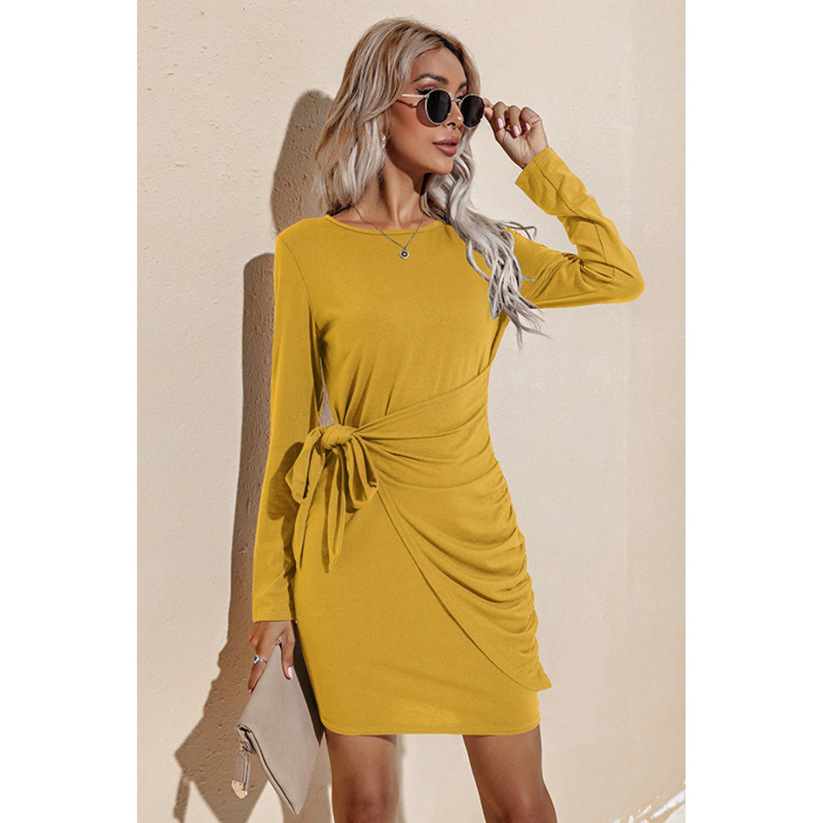 Ruched Tie Mini Dress