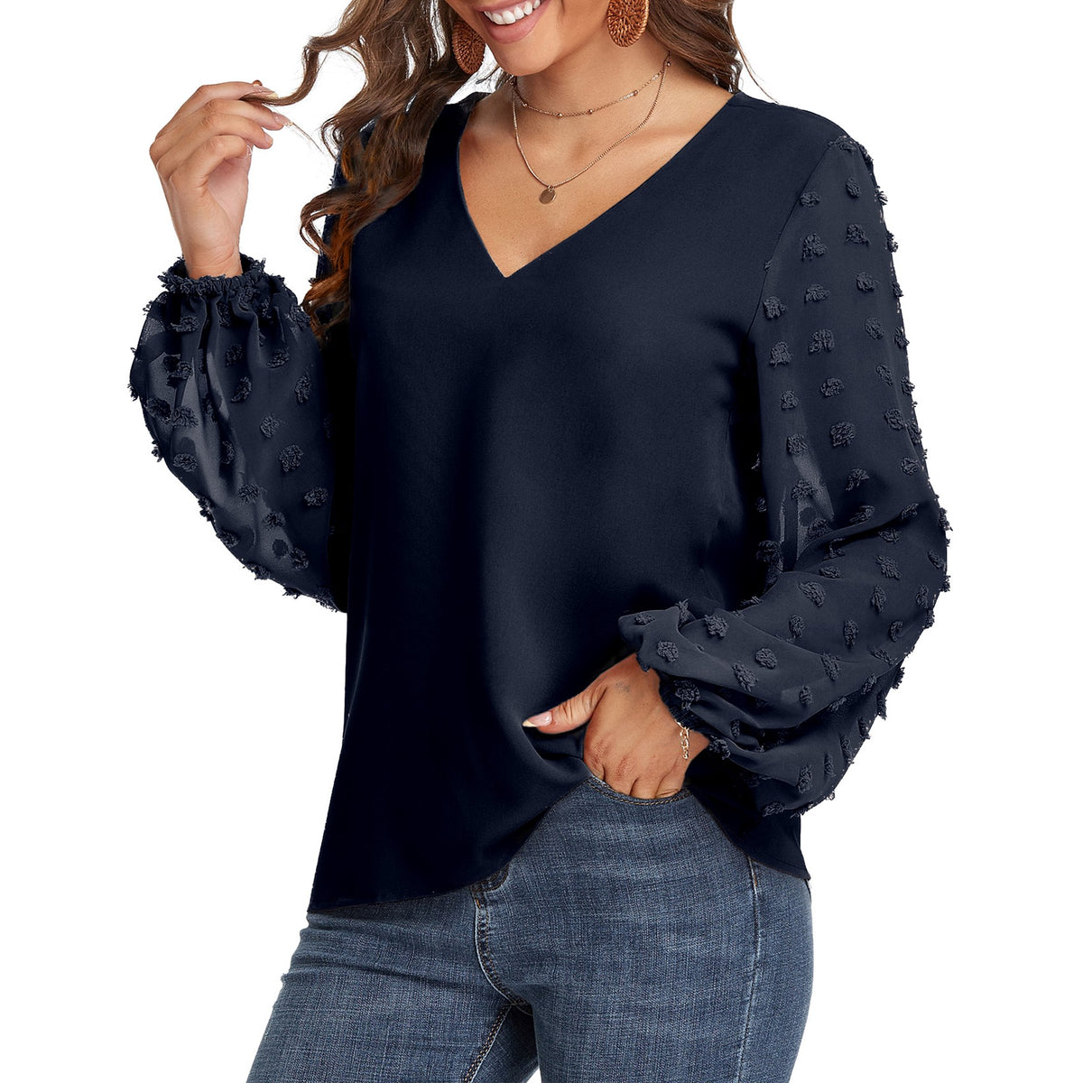 Blouse, tee, top, Women's tops, women's blouses, cute top, beige top, ruffle, trendy, new style, Shirt, office wear, business attire, Office blouse, casual top, business top, two tone top, Trendy office wear for women, long sleeve tops, Swiss dots