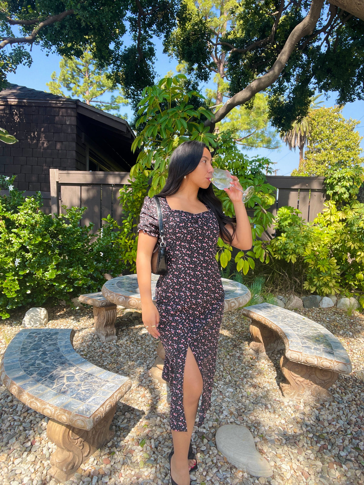 Ditsy Floral Split Midi Dress