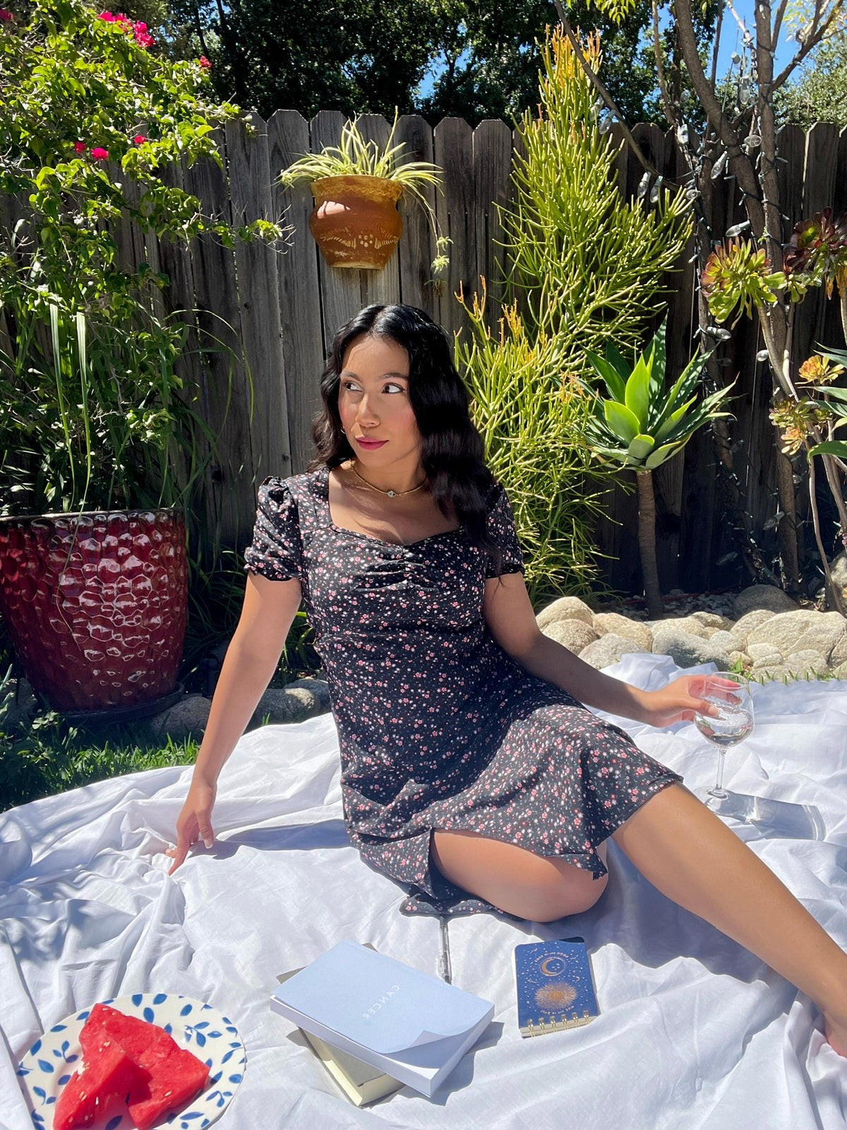 Ditsy Floral Split Midi Dress