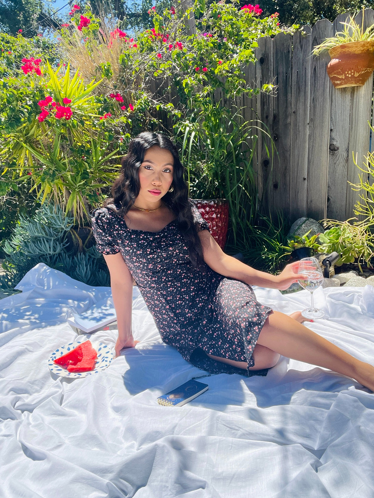 Ditsy Floral Split Midi Dress