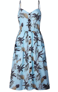 mini dress, Floral dress, dress, sun dress, summer style, summer fashion, sundress, sleeveless, beachwear, vacation style, blue dress, women's casual dress, Pinapple dress