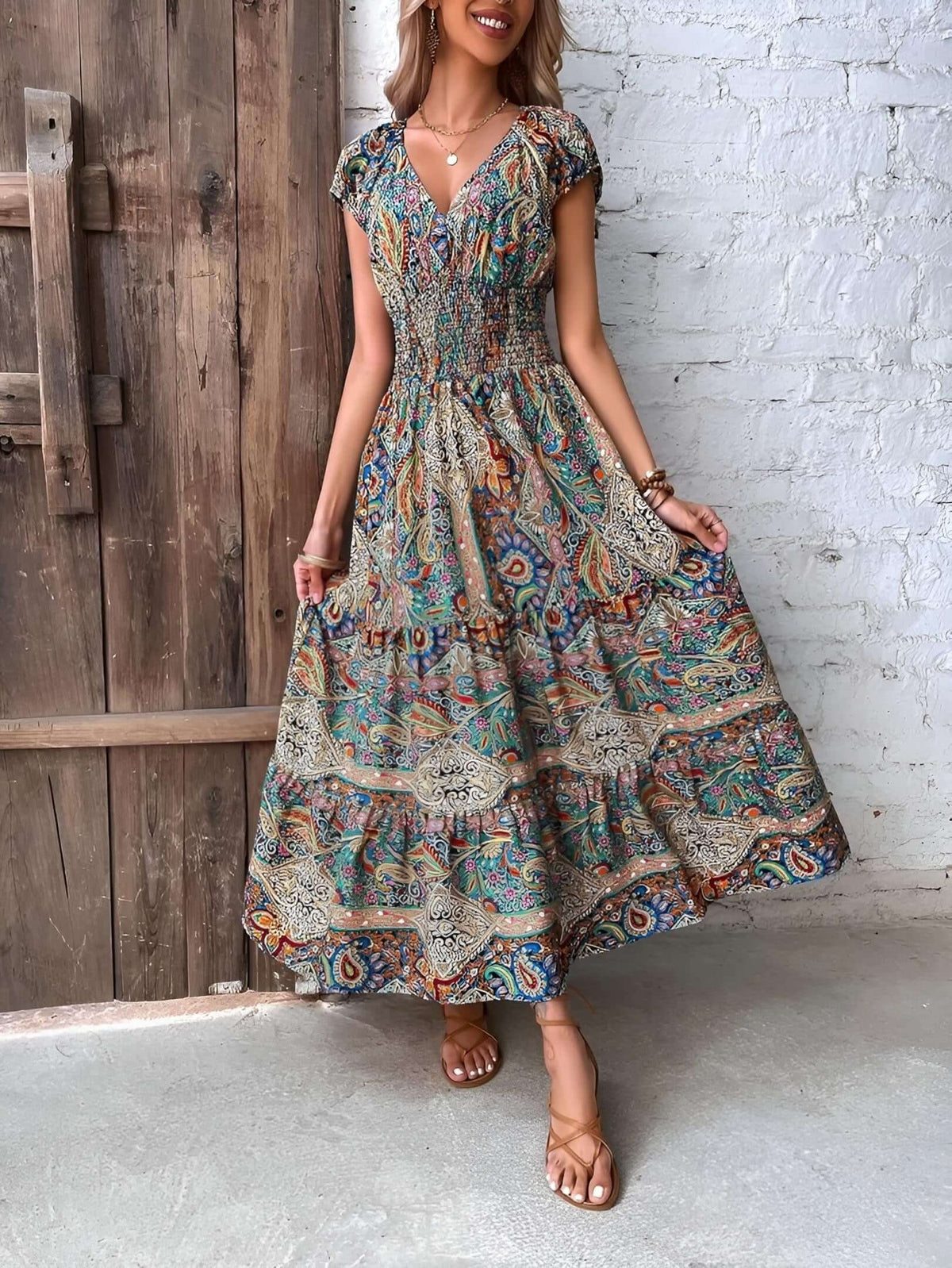 Boho Midi Dress - Vibrant Floral Maxi for Summer Style Green / X-Large Boho Midi Dress - Vibrant Floral Maxi for Summer Style Green / X-Large