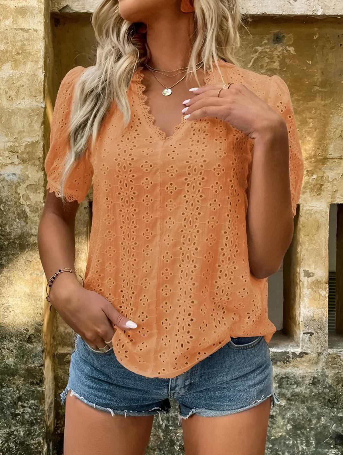 Embroidery Hallow Blouse