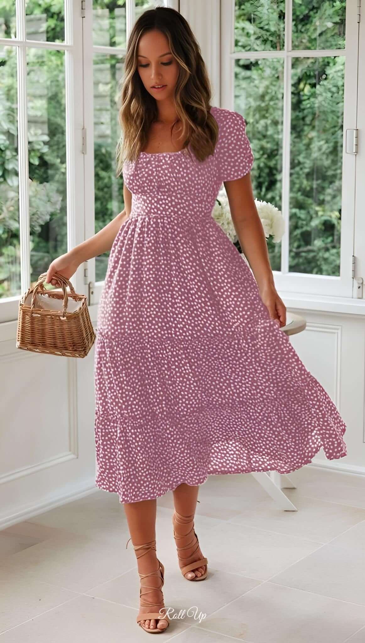 Floral Midi Dress - Cute & Elegant for Your Summer Parties Large / Pink Floral Midi Dress - Cute & Elegant for Your Summer Parties Large / Pink