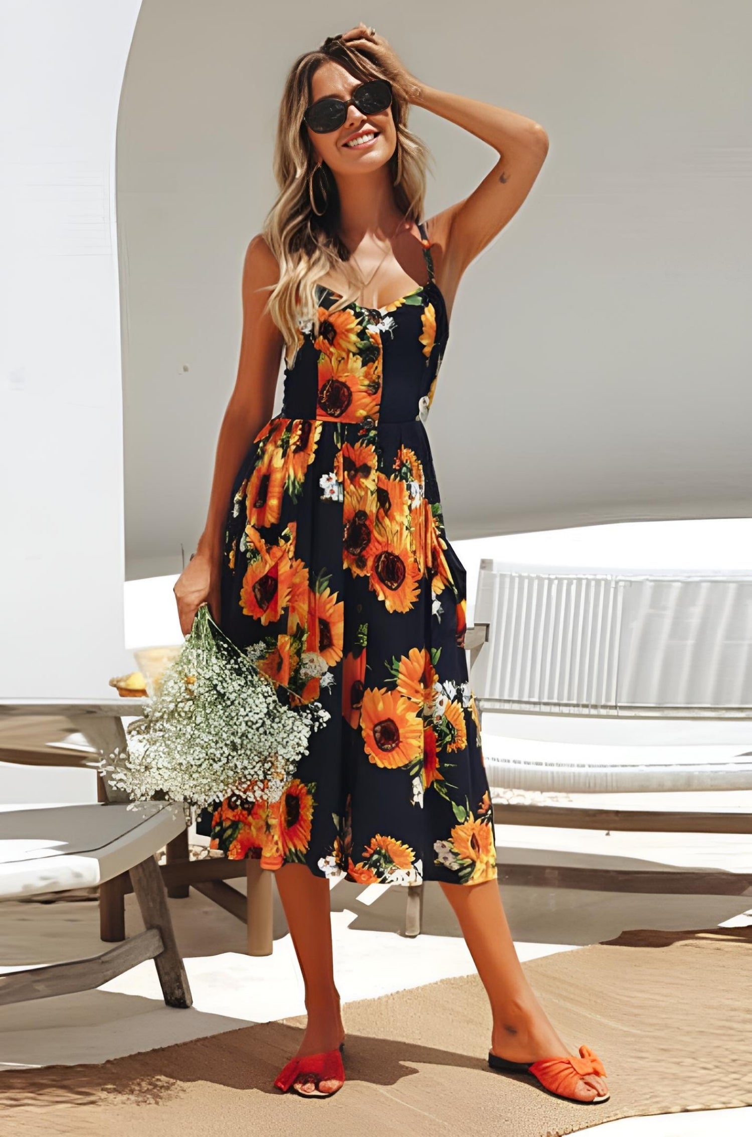 Sunflower Midi SunDress – Roll Up Fashion