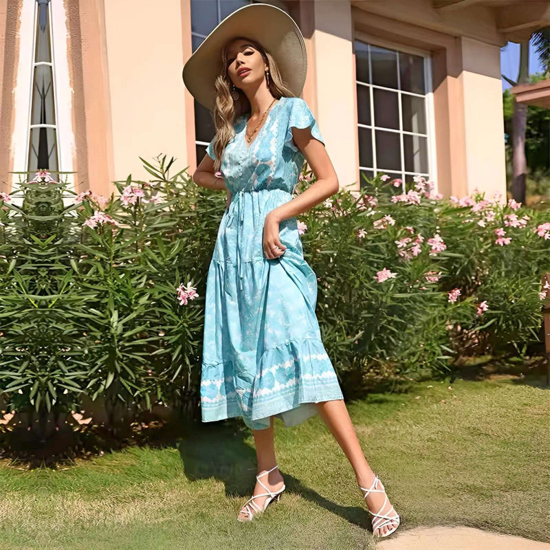 Baby Blue Boho Midi Dress - Women's boho fashion | Roll Up Fashion