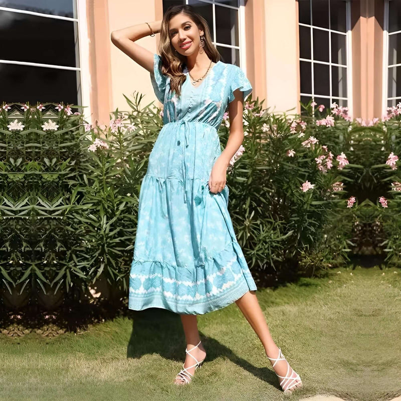 Baby Blue Boho Midi Dress - Women's boho fashion | Roll Up Fashion